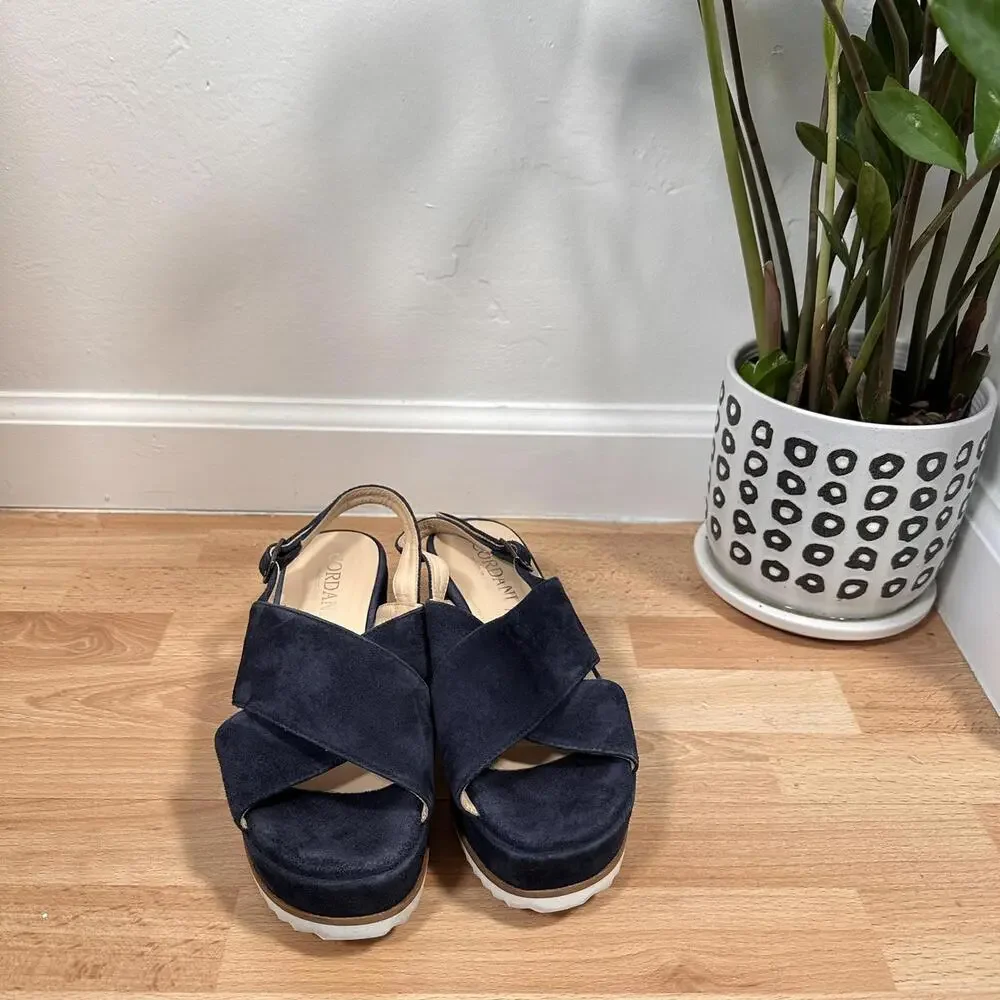Cordani Womens Kaylee Navy Suede Open Toe Ankle Strap Wedge Sandals Shoes 37